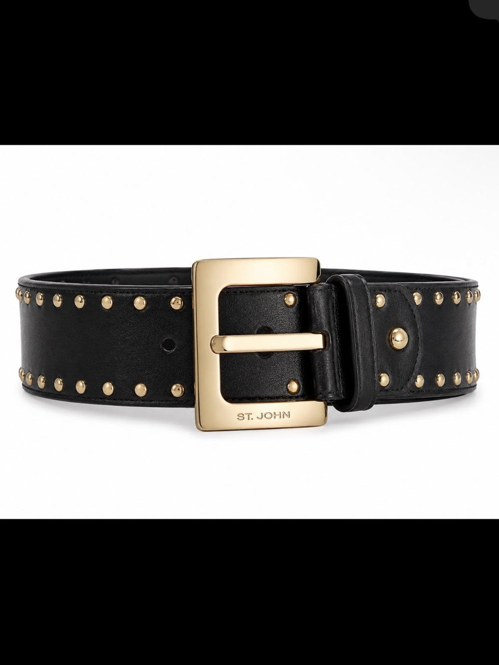 St. John Dark Brown Leather Studded Belt with Gold Buckle